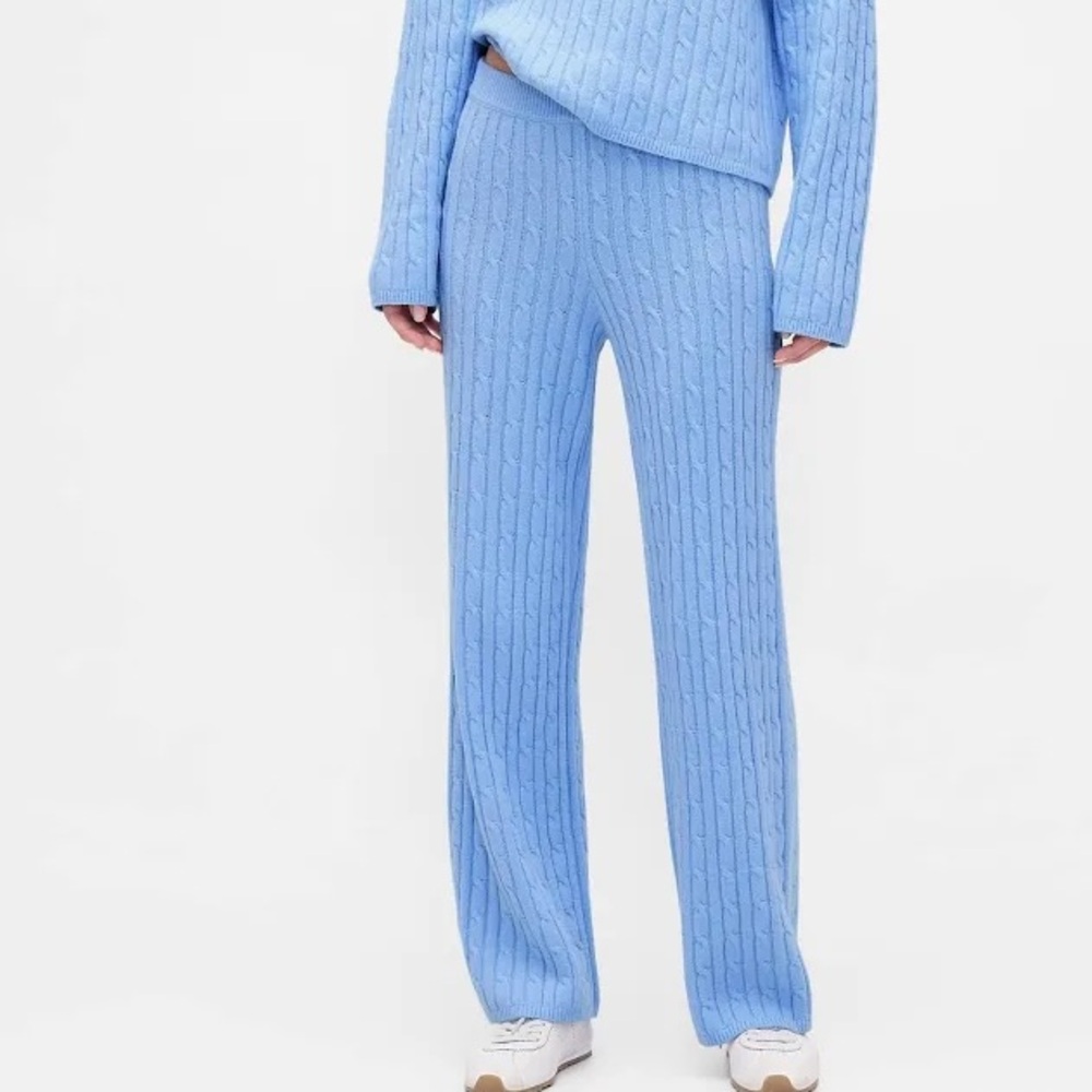 gap CashSoft Cable-Knit Sweater Pants in wind blue Medium Petite